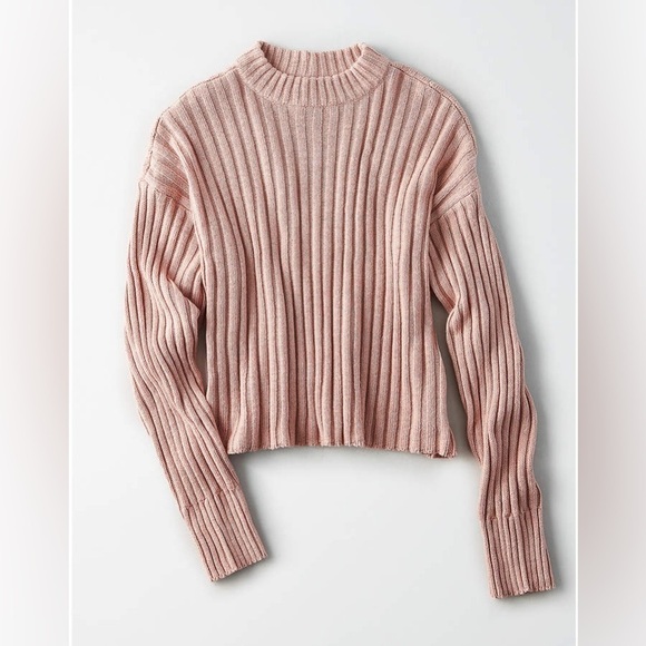 American Eagle Outfitters AE Blush Pink Ribbed Knit Crew Neck Sweater Medium - Picture 1 of 10